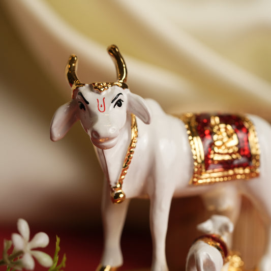 Kamadhenu Cow and Calf Figurine - 4 Inches | Divine Symbol of Prosperity, Nourishment & Maternal Care