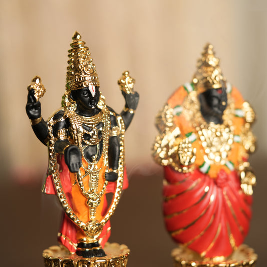 Balaji and Padmavati Idol Set – 4 Inches | 24K Gold Plated Divine Pair for Home Altar & Gifting