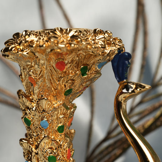 Majestic 24k Gold-Plated Peacock Candle Holder Set - 3 Inch | Elegant Home Décor for Festivals & Gifting