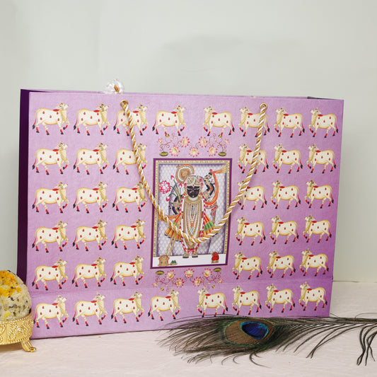 Pichwai Themed Gold Foil Paper Bags