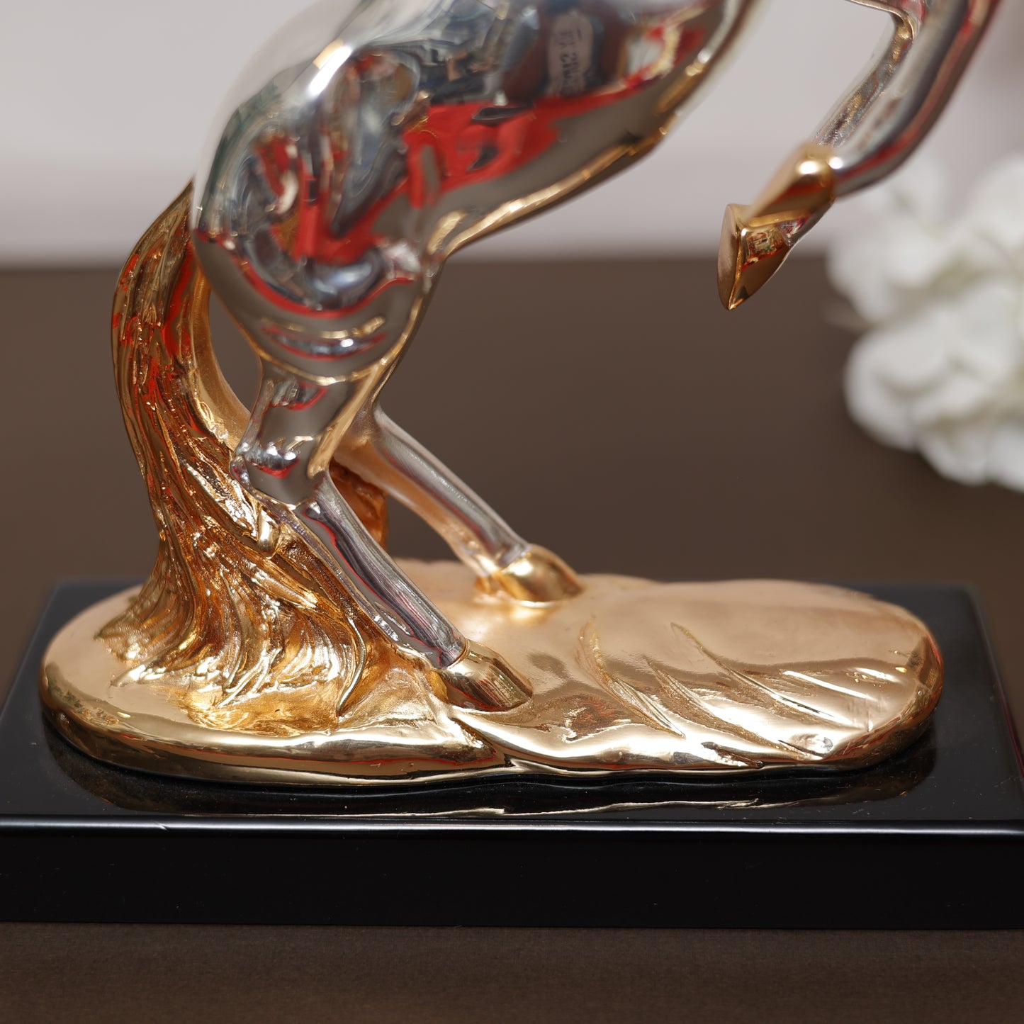 Rearing Horse Statue with 999 Silver and 24K Gold Plating