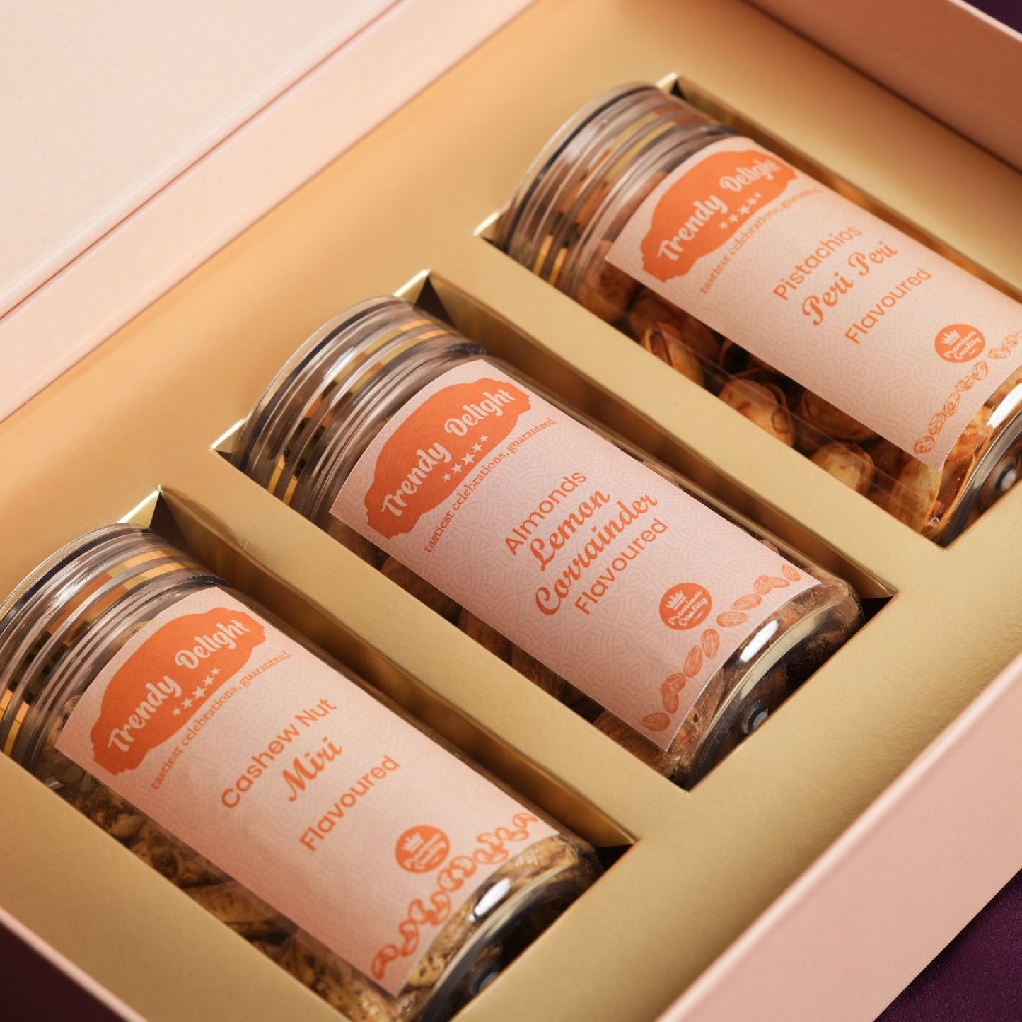 Premium Customizable Nut Trio Hamper | Flavored Almonds, Cashews & Pistachios | Gourmet Gifting Box