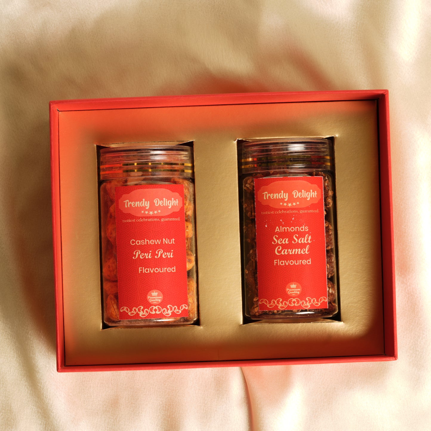 Trendy Delight Duo Nut Hamper | Flavored Almonds & Cashews | Customizable Gourmet Gift Box