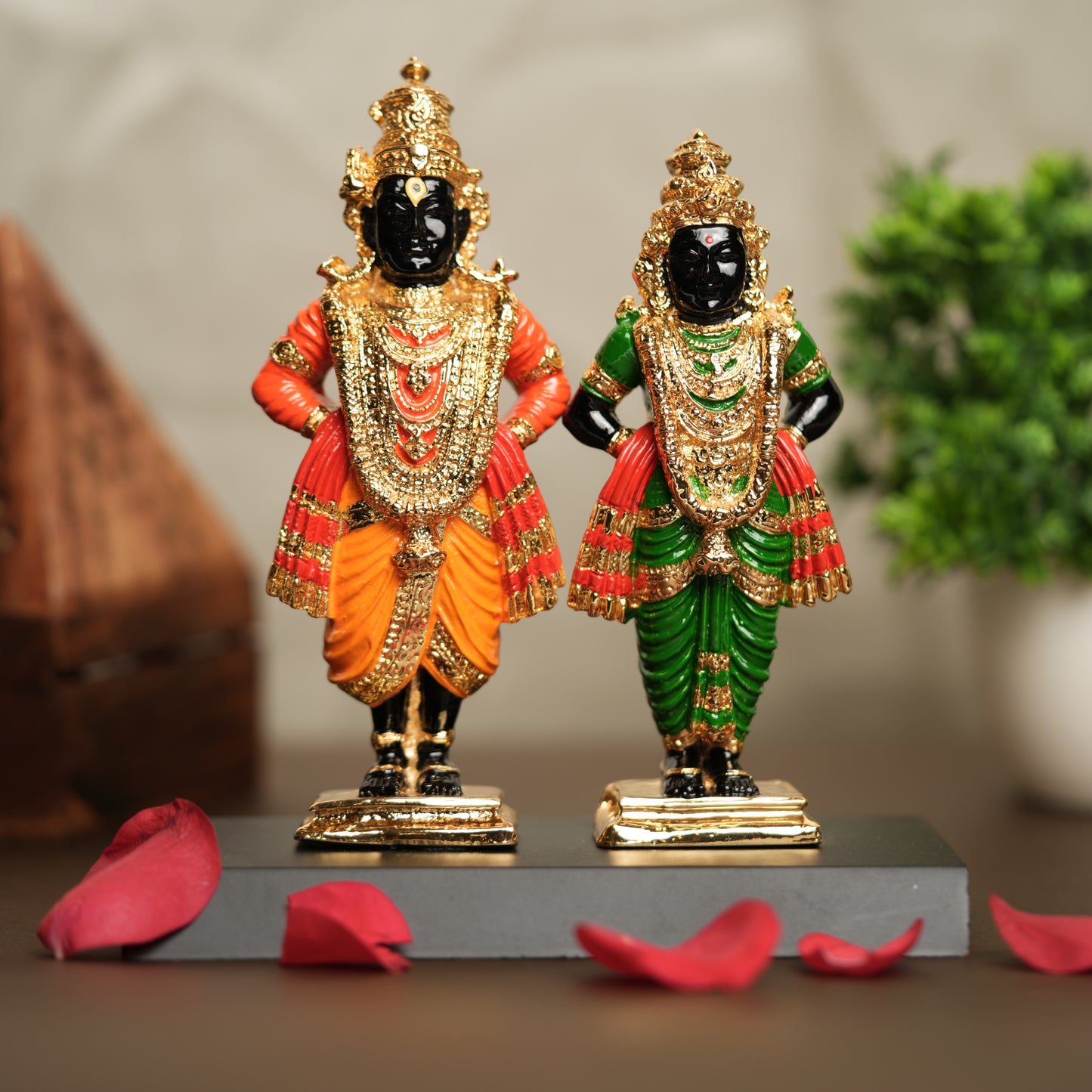 Vithoba-Rakhumai Murti Set with Gold Finish – 6 Inches