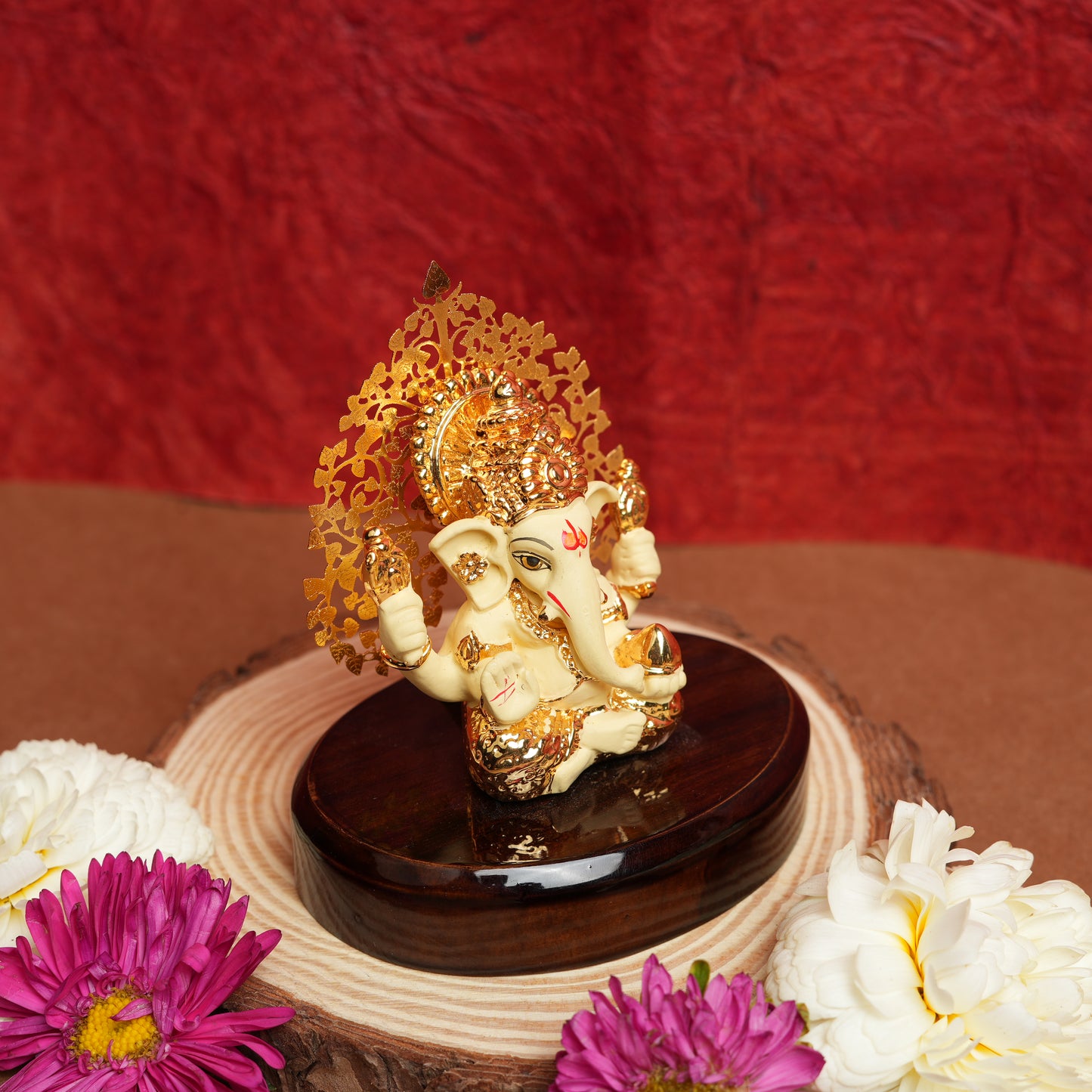 24K Gold-Plated Handcrafted Lord Ganesha Idol with Tree of Life Arch | Symbol of Wisdom, Prosperity & Success