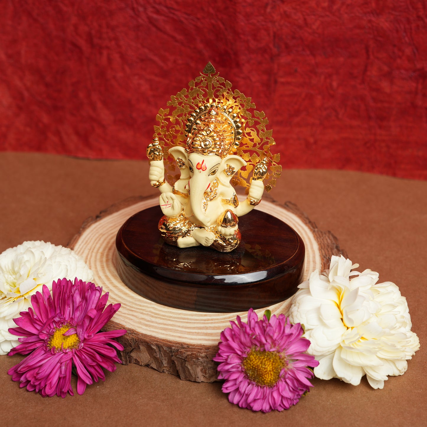 24K Gold-Plated Handcrafted Lord Ganesha Idol with Tree of Life Arch | Symbol of Wisdom, Prosperity & Success