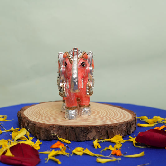 Handcrafted Peach Pearl Elephant Figurine with Meena Finish