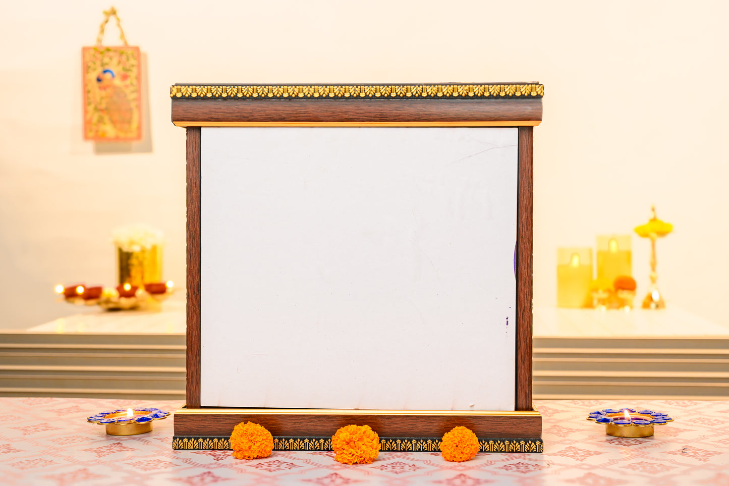 24K Gold Ganesha Idol under Temple Arch | Dual Elephant Decor for Vastu & Festive Gifting