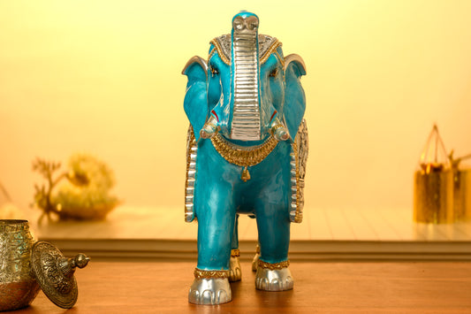 Blue Meena Elephant Idol with 999 Silver Blanket | Hand-Painted Royal Decor | Vastu & Entrance Display