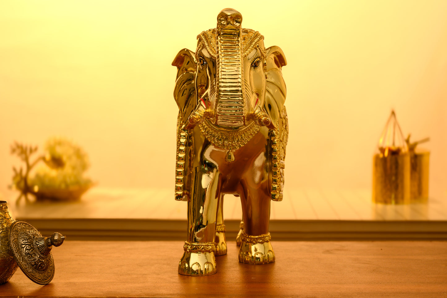 24K Gold Elephant Idol with Ganesha Procession | Royal Maharaja Decor | Premium Wedding & Home Gift