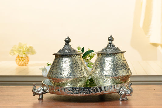 Elephant Tray with Glass Jar Set | Elegant Home Décor with Flower Decor for Festivals & Gifting