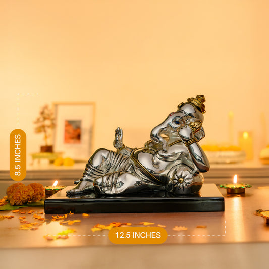 Resting Ganesha Idol – 999 Silver Plated with 24K Gold Accents | Tranquility for the Modern Soul