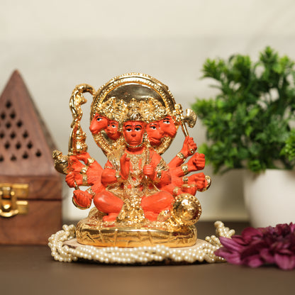 Divine 24K Gold-Plated Panchamukhi Hanuman Idol - 4 Inch for Spiritual Gifting & Home Décor