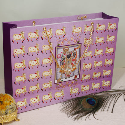 Pichwai Themed Gold Foil Paper Bags