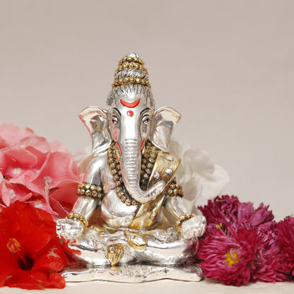 999 Silver-Plated Handcrafted Lord Ganesha Idol | Symbol of Peace, Prosperity & Divine Blessings