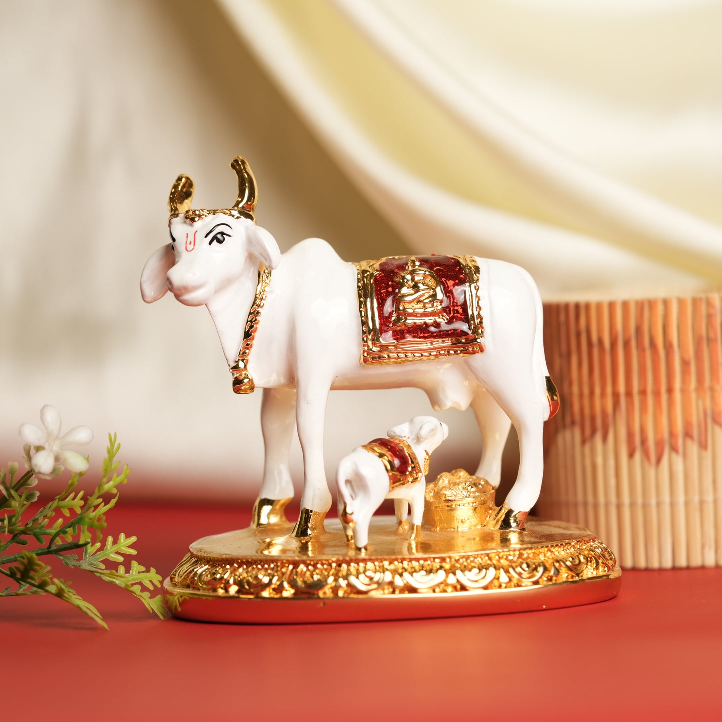Kamadhenu Cow and Calf Figurine - 4 Inches | Divine Symbol of Prosperity & Maternal Blessings