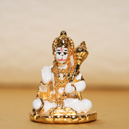 Sacred Hanuman Idol with 24K Gold & White Finish for Spiritual Gifting & Home Décor