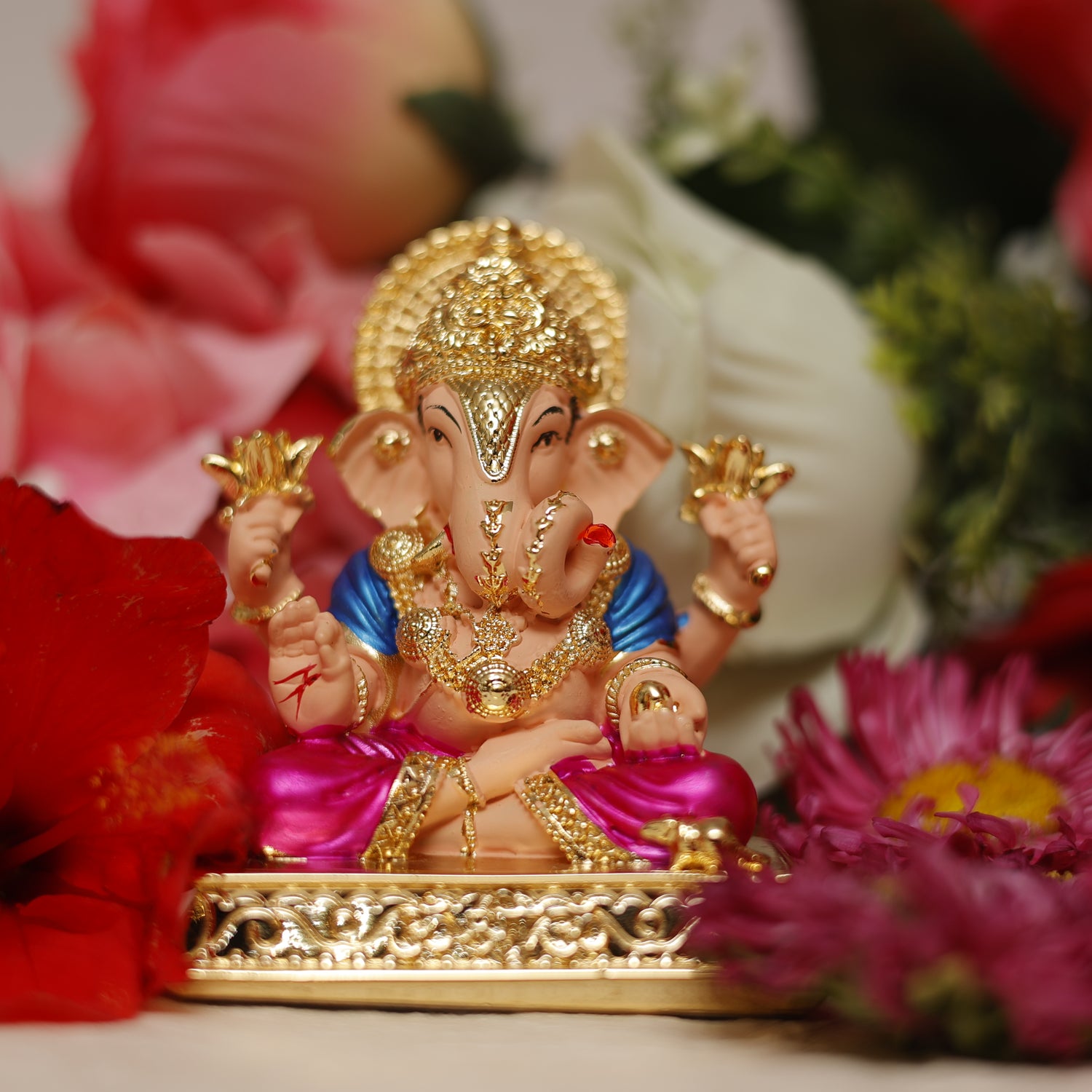 24K Gold-Plated Lord Ganesha Idol with Vibrant Colors | Divine Prosperity & Wisdom Symbol