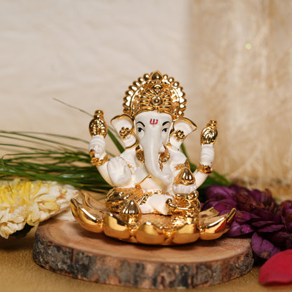 Elegant 24K Gold-Plated White Ganesha Idol - 2.5 Inch for Spiritual Gifting & Home Décor