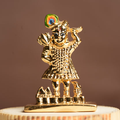Divine 24K Gold-Plated Govardhan Krishna Idol - 2 Inch | Symbol of Protection & Divine Love