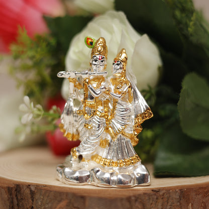 Radha Krishna Idol with 999 Silver & 24K Gold Plating | Divine Love & Serenity for Home Decor