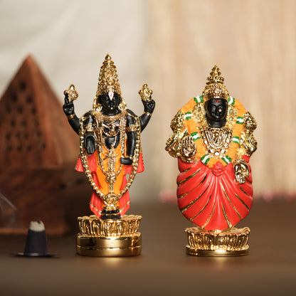Balaji and Padmavati Idol Set – 4 Inches | 24K Gold Plated Divine Pair for Home Altar & Gifting