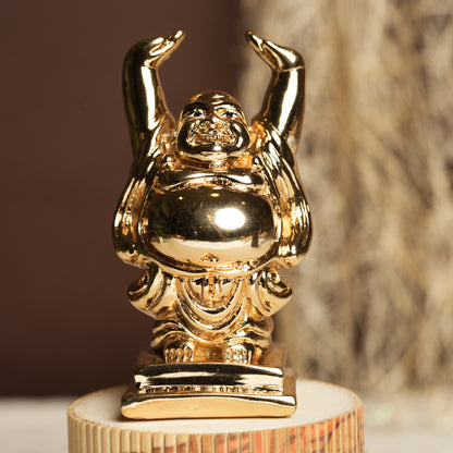 Golden Laughing Buddha Figurine - 4 Inches for Prosperity, Wealth & Home Decor