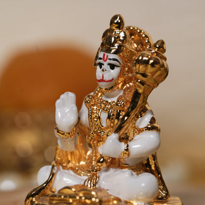 Sacred Hanuman Idol with 24K Gold & White Finish | 2 Inch Divine Strength & Protection Statue