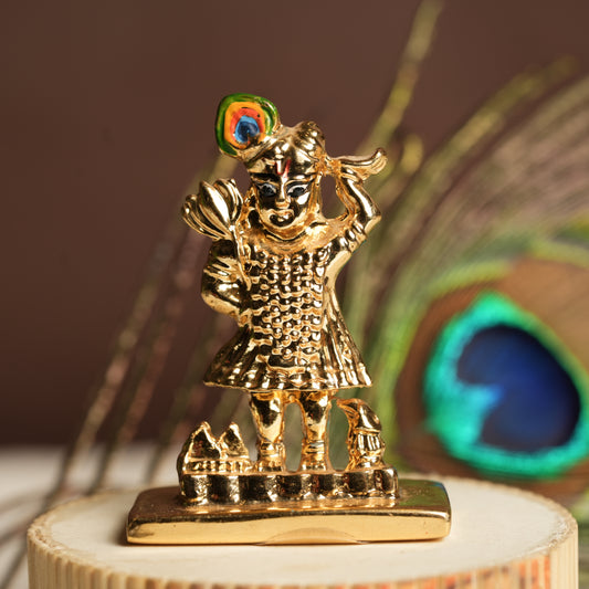 Divine 24k Gold-Plated Govardhan Krishna Idol - 2 Inch