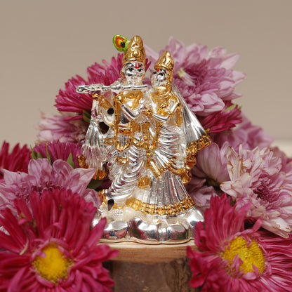 Radha Krishna Idol with 999 Silver & 24K Gold Plating | Symbol of Divine Love & Serenity