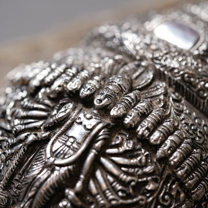 Antique Finish 999 Silver Meenakari Conch Shell - 7 Inches | Traditional Indian Craftsmanship for Home Décor & Religious Ceremonies