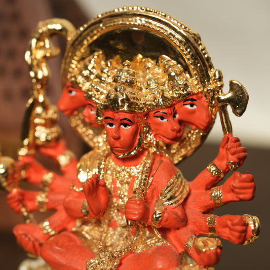 Divine 24K Gold-Plated Panchamukhi Hanuman Idol - 4 Inch | Symbol of Strength, Courage & Devotion