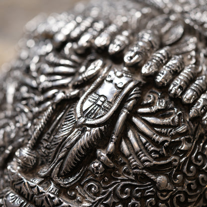 Antique Finish 999 Silver Meenakari Conch Shell - 7 Inches | Traditional Indian Craftsmanship for Home Décor & Religious Ceremonies