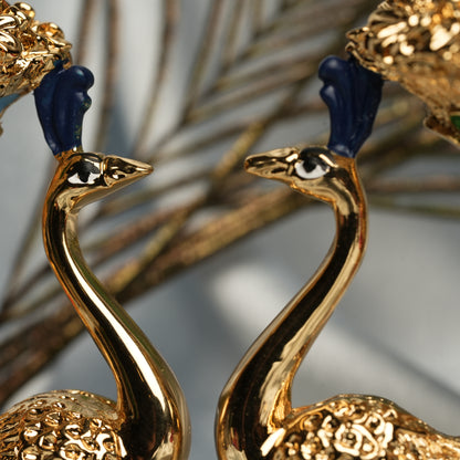 Majestic 24k Gold-Plated Peacock Candle Holder Set - 3 Inch | Elegant Home Décor for Festivals & Gifting