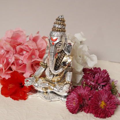999 Silver-Plated Handcrafted Lord Ganesha Idol | Symbol of Peace, Prosperity & Divine Blessings
