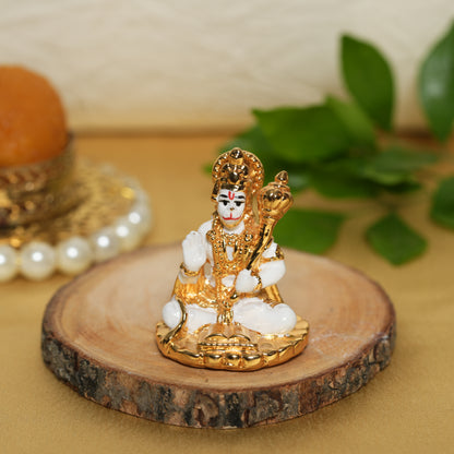 Sacred Hanuman Idol with 24K Gold & White Finish | 2 Inch Divine Strength & Protection Statue