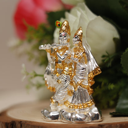 Radha Krishna Idol with 999 Silver & 24K Gold Plating | Symbol of Divine Love & Serenity