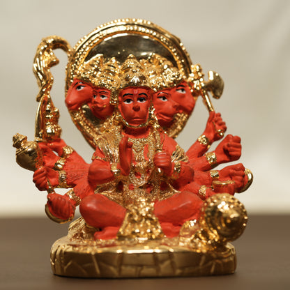 Divine 24K Gold-Plated Panchamukhi Hanuman Idol - 4 Inch | Symbol of Strength, Courage & Devotion