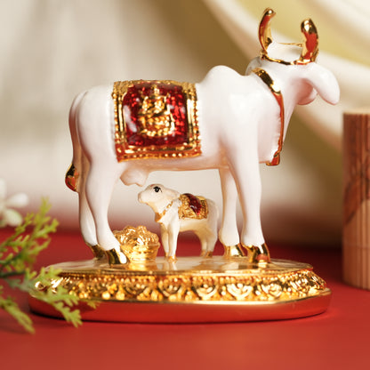 Kamadhenu Cow and Calf Figurine - 4 Inches | Divine Symbol of Prosperity, Nourishment & Maternal Care