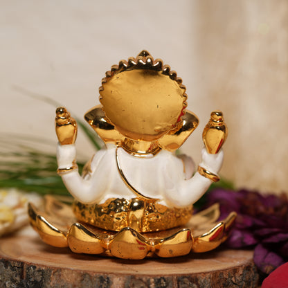 Elegant 24K Gold-Plated White Ganesha Idol - 2.5 Inch | Remover of Obstacles & Symbol of Wisdom