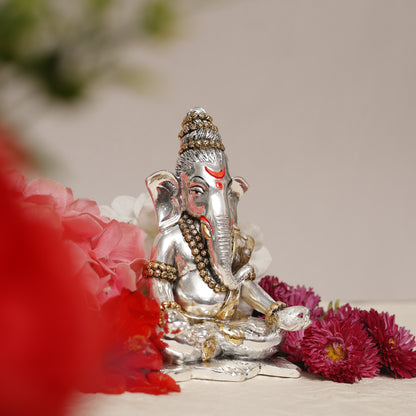 999 Silver-Plated Handcrafted Lord Ganesha Idol | Symbol of Peace, Prosperity & Divine Blessings
