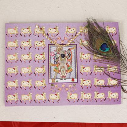 Pichwai Themed Gold Foil Paper Bags