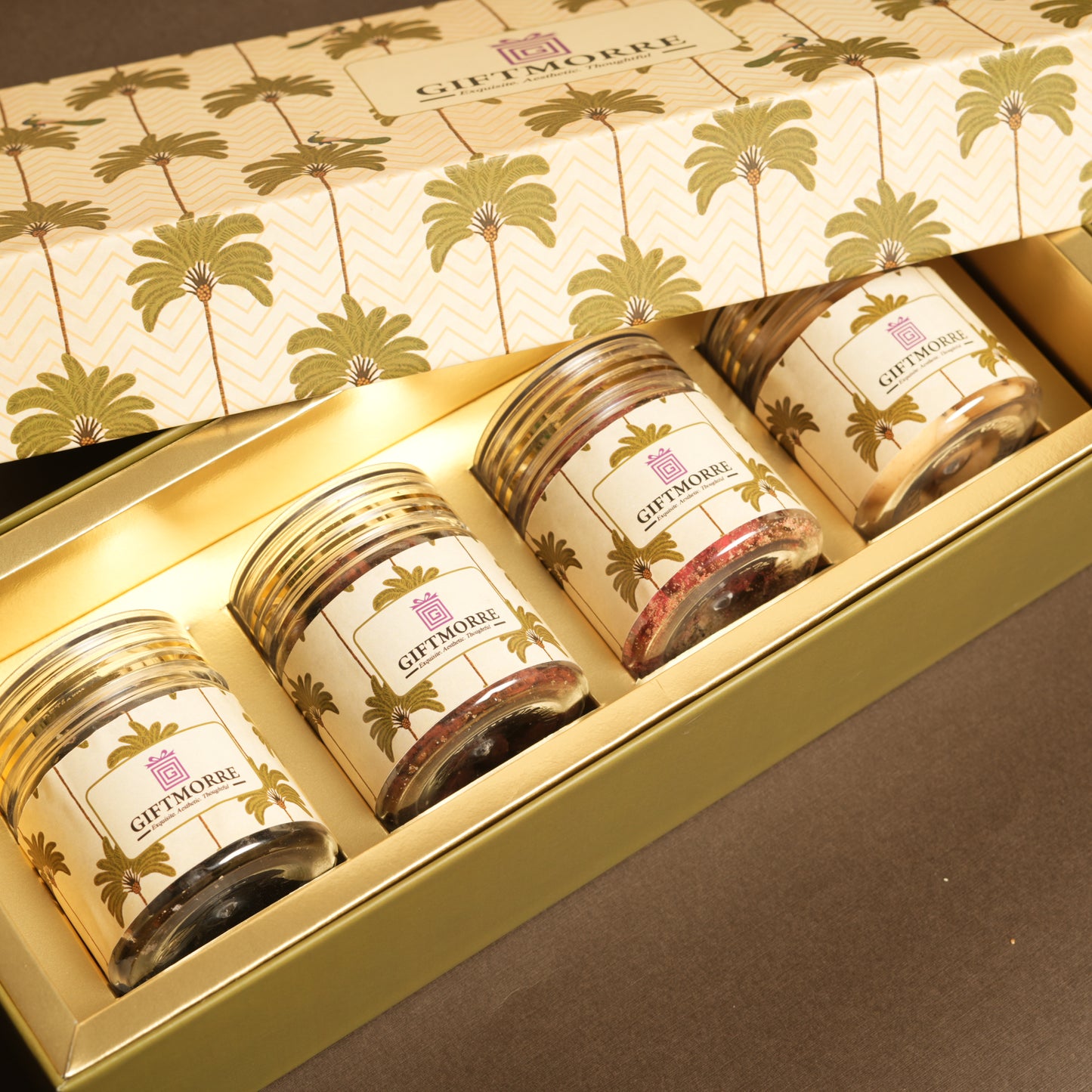 Elegant Nut Quartet Hamper | Flavored Almonds, Cashews, Kismis & Dragees | Customizable Premium Gift Box