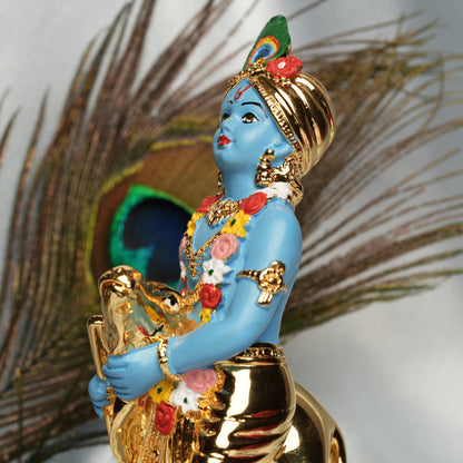 Krishna with Calf Idol - 24K Gold Plated & 999 Silver | 6 Inches Divine Love Statue for Home & Gifting