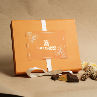 GiftMorre Premium Almond Delight Box with 8 Chocolate Almond Rocks and 5 Almond Roca in Orange Gift Packaging