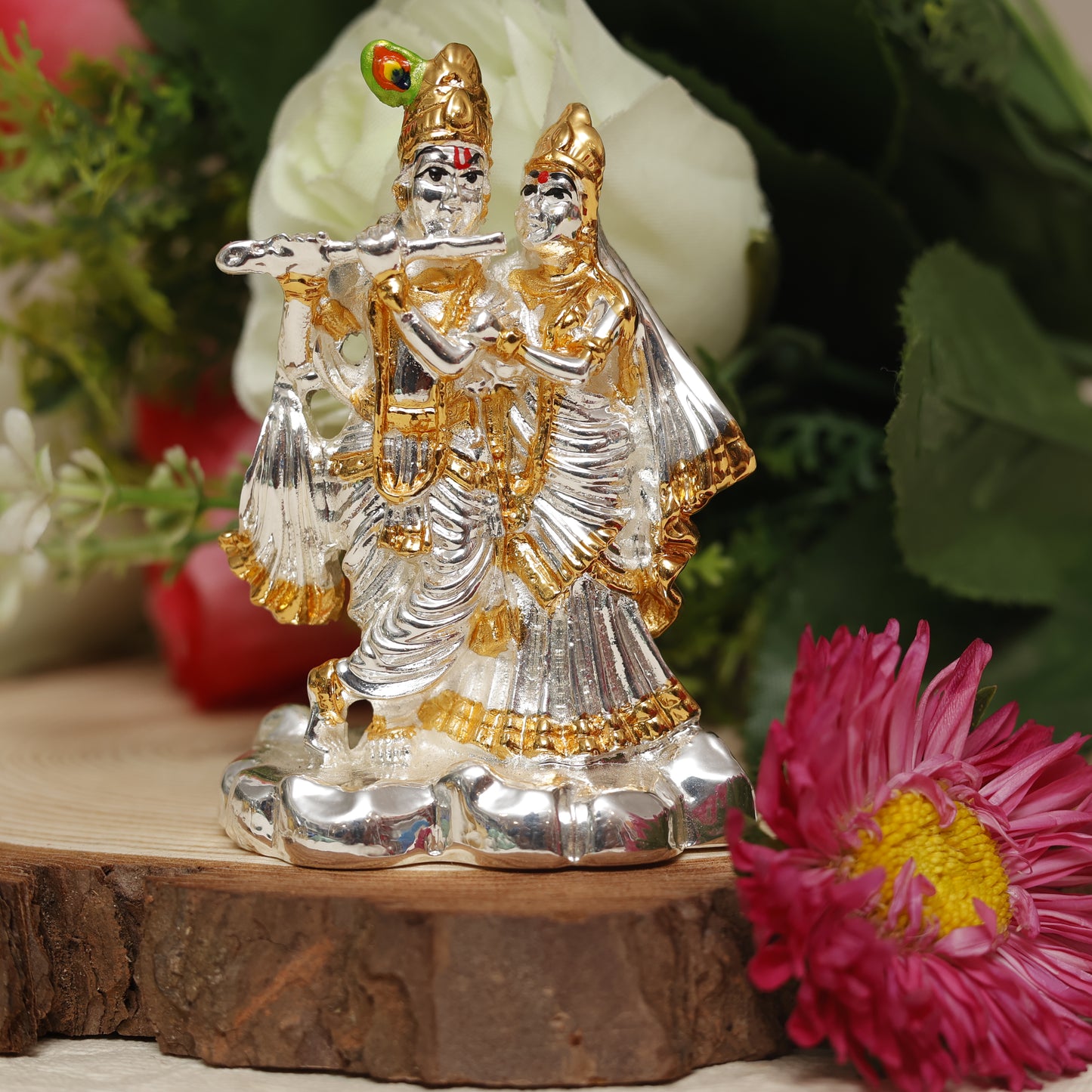 Radha Krishna Idol with 999 Silver & 24K Gold Plating | Symbol of Divine Love & Serenity