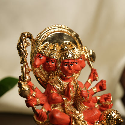 Divine 24K Gold-Plated Panchamukhi Hanuman Idol - 4 Inch | Symbol of Strength, Courage & Devotion