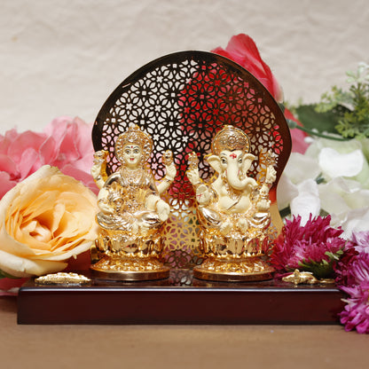 Lakshmi-Ganesha Set | 24K Gold-Plated Resin Statues with Decorative Arch for Prosperity & Wisdom