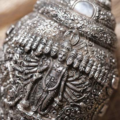 Antique Finish 999 Silver Meenakari Conch Shell - 7 Inches | Traditional Indian Craftsmanship for Home Décor & Religious Ceremonies
