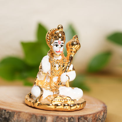Sacred Hanuman Idol with 24K Gold & White Finish | 2 Inch Divine Strength & Protection Statue